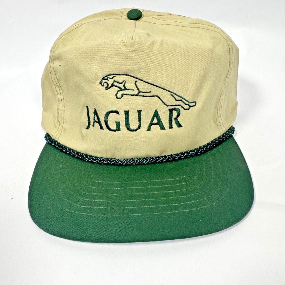 Vintage Jaguar Hat Luxury Vehicles 80s Trucker Green Cap MADE IN USA DEAD STOCK